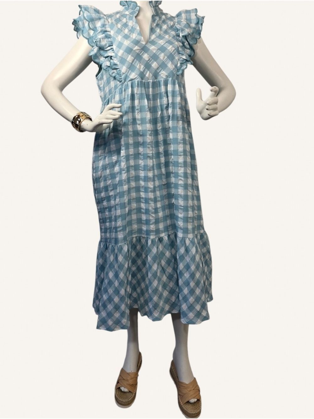 Umgee Blue Gingham Ruffle Midi Dress Small NWT Cottagecore Balletcore - Picture 3 of 8